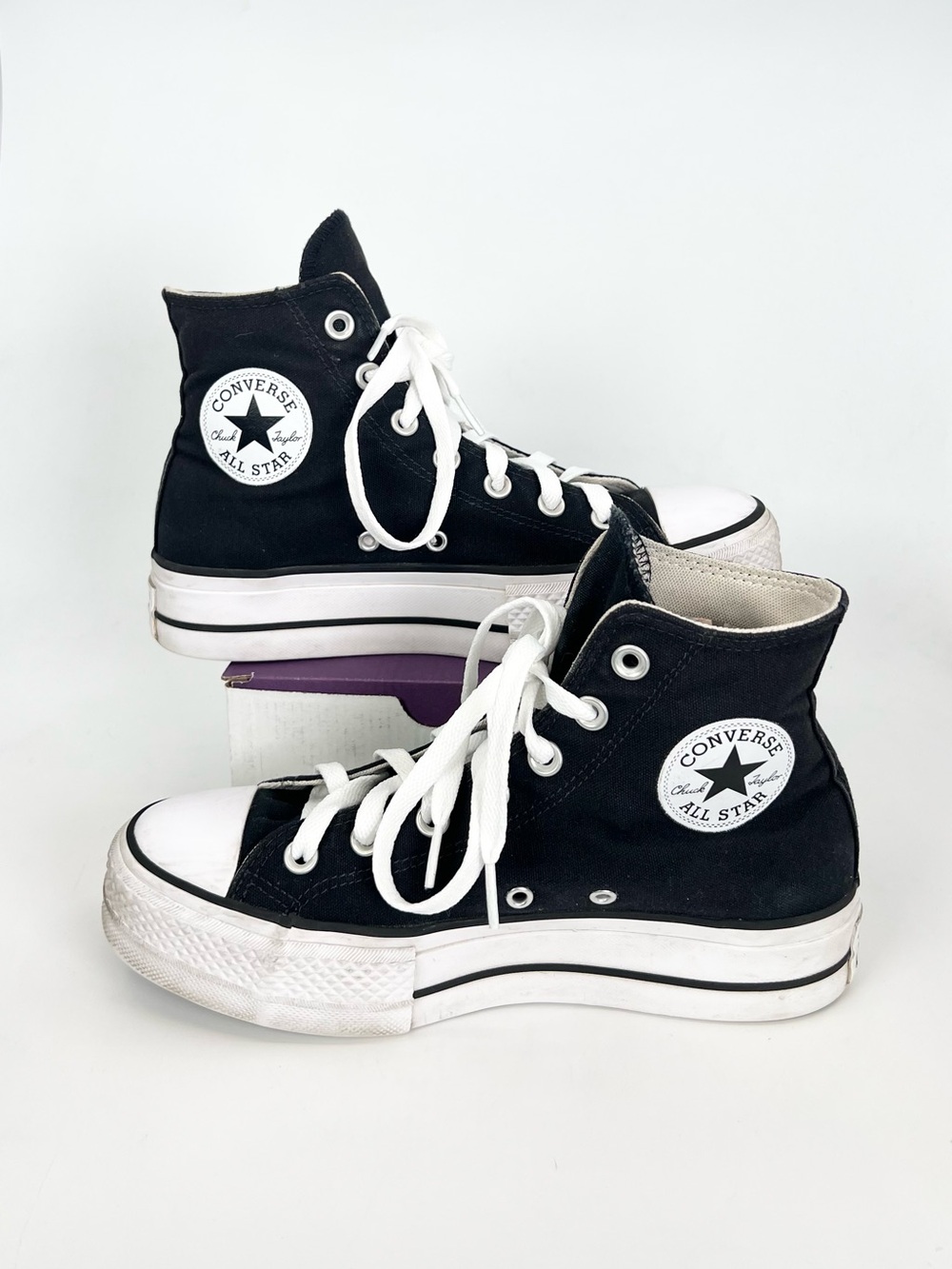 Converse Chuck Taylor High Top Lift Platform Shoes Black - Women’s 7 *NEW LACES*